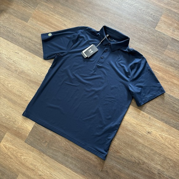 Under Armour Heat Gear Golf Polo Shirt XL Navy Blue‎ UPF 50 Sleeve Hit NWT - Picture 1 of 10